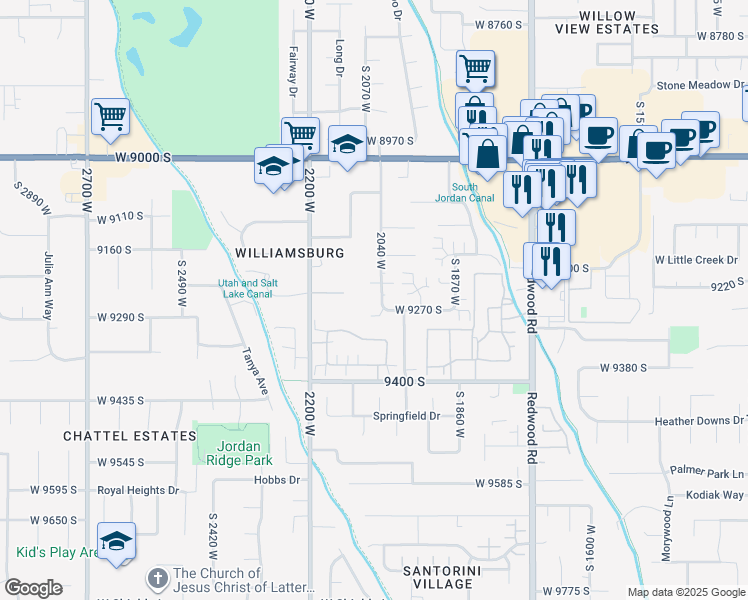 map of restaurants, bars, coffee shops, grocery stores, and more near in South Jordan