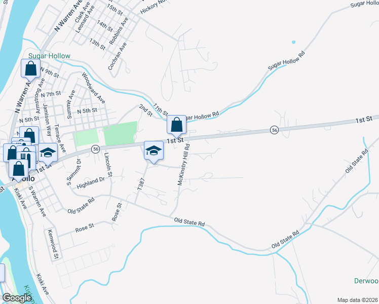 map of restaurants, bars, coffee shops, grocery stores, and more near 161-163 McKinstry Hill Road in Apollo
