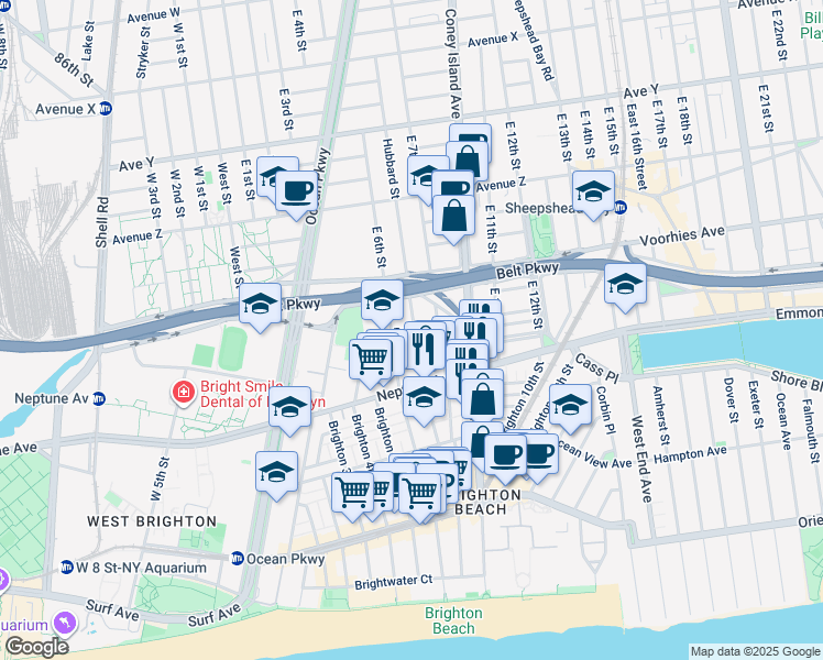 map of restaurants, bars, coffee shops, grocery stores, and more near 611 Banner Avenue in Brooklyn
