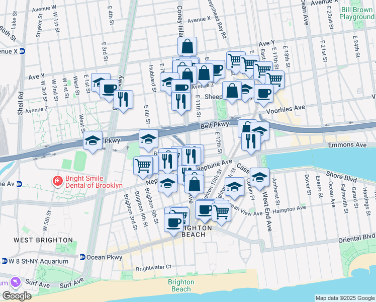 map of restaurants, bars, coffee shops, grocery stores, and more near 3363 Guider Avenue in Brooklyn