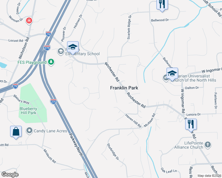 map of restaurants, bars, coffee shops, grocery stores, and more near 310 Rochester Road in Pittsburgh