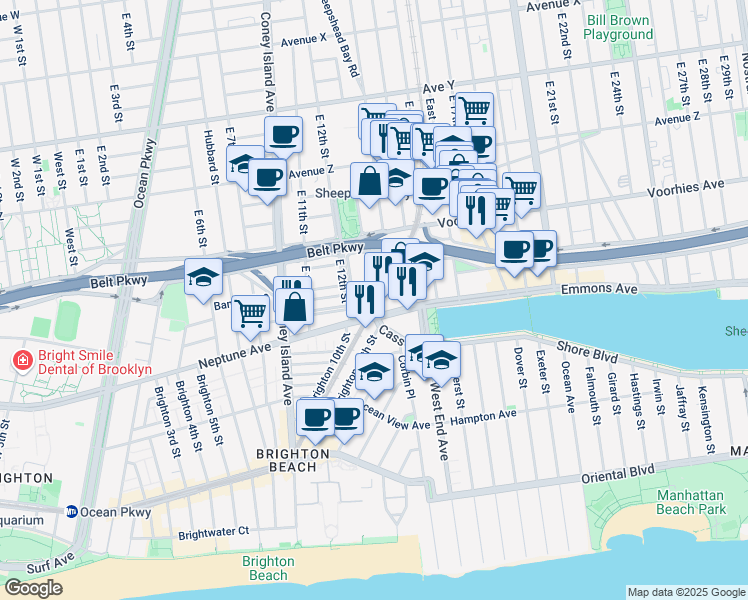map of restaurants, bars, coffee shops, grocery stores, and more near 11 Columbia Court in Brooklyn
