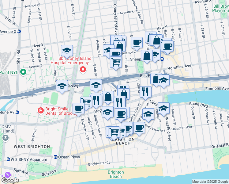map of restaurants, bars, coffee shops, grocery stores, and more near 1131 Guider Avenue in Brooklyn