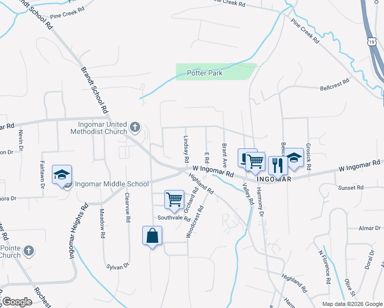 map of restaurants, bars, coffee shops, grocery stores, and more near 9752 Lindsay Road in Pittsburgh
