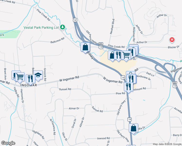 map of restaurants, bars, coffee shops, grocery stores, and more near 101 Camelot Drive in Pittsburgh