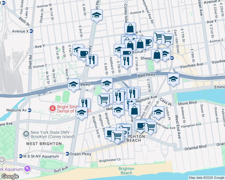 map of restaurants, bars, coffee shops, grocery stores, and more near 611 Banner Avenue in Brooklyn