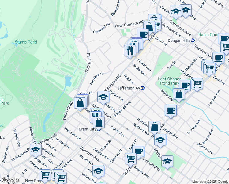 map of restaurants, bars, coffee shops, grocery stores, and more near 1922 Richmond Road in Staten Island