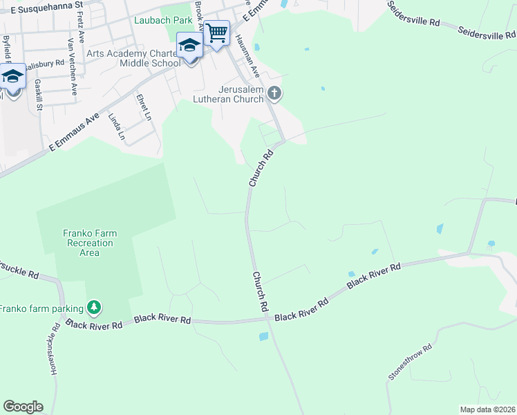 map of restaurants, bars, coffee shops, grocery stores, and more near 2025 Church Road in Bethlehem
