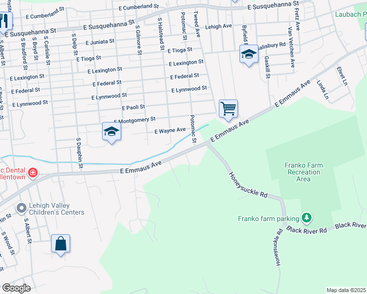 map of restaurants, bars, coffee shops, grocery stores, and more near 818 East Wayne Avenue in Allentown