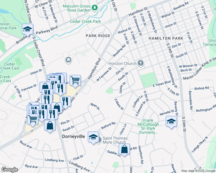map of restaurants, bars, coffee shops, grocery stores, and more near 316 South Arch Street in Allentown