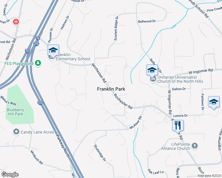 map of restaurants, bars, coffee shops, grocery stores, and more near in Franklin Park