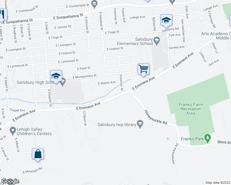 map of restaurants, bars, coffee shops, grocery stores, and more near 818 East Wayne Avenue in Allentown