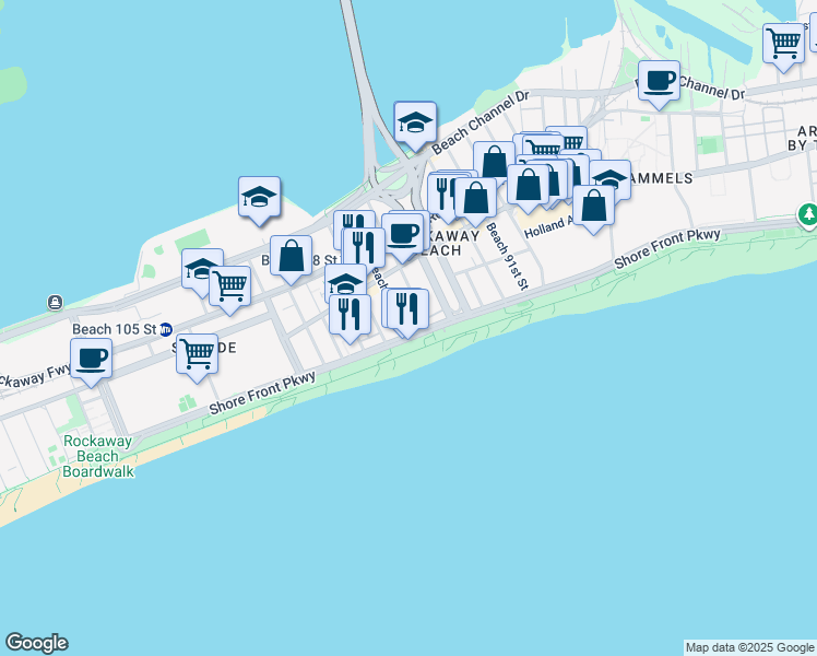 map of restaurants, bars, coffee shops, grocery stores, and more near 162 B 97 Street in Queens