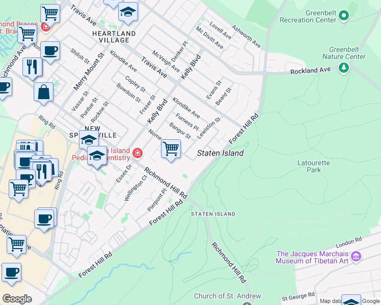 map of restaurants, bars, coffee shops, grocery stores, and more near 196 Lewiston Street in Staten Island