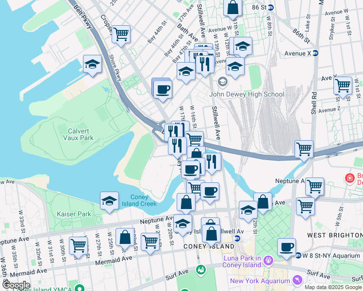 map of restaurants, bars, coffee shops, grocery stores, and more near 2939 Cropsey Avenue in Brooklyn