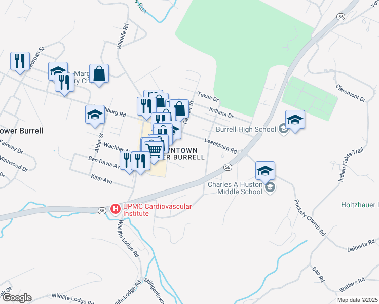map of restaurants, bars, coffee shops, grocery stores, and more near 3260 Leechburg Road in New Kensington