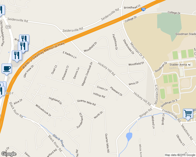 map of restaurants, bars, coffee shops, grocery stores, and more near 1667 Marick Circle in Bethlehem