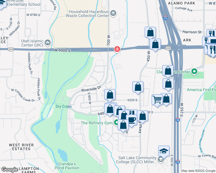 map of restaurants, bars, coffee shops, grocery stores, and more near 662 West Jefferson Cove in Sandy
