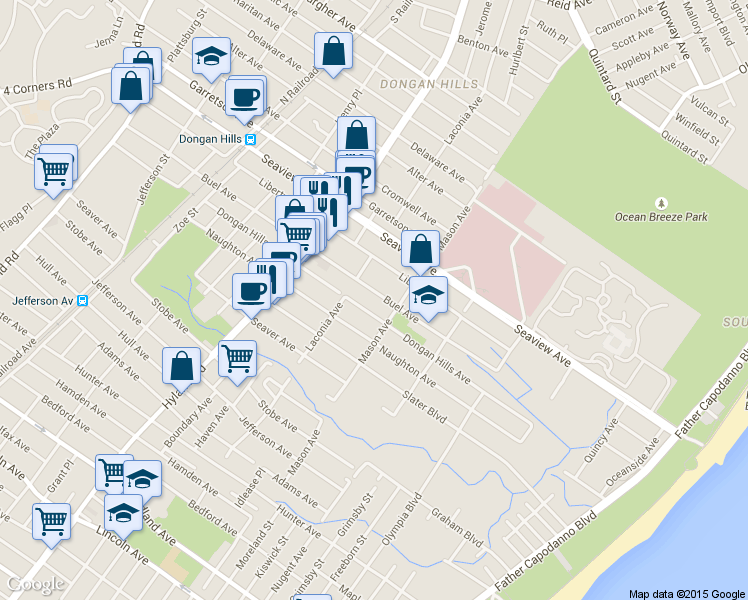 map of restaurants, bars, coffee shops, grocery stores, and more near 350 Buel Avenue in Staten Island