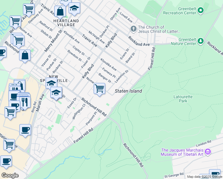 map of restaurants, bars, coffee shops, grocery stores, and more near 196 Lewiston Street in Staten Island