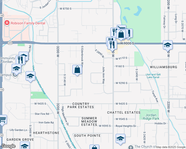 map of restaurants, bars, coffee shops, grocery stores, and more near 2883 Jana Lee Drive in West Jordan