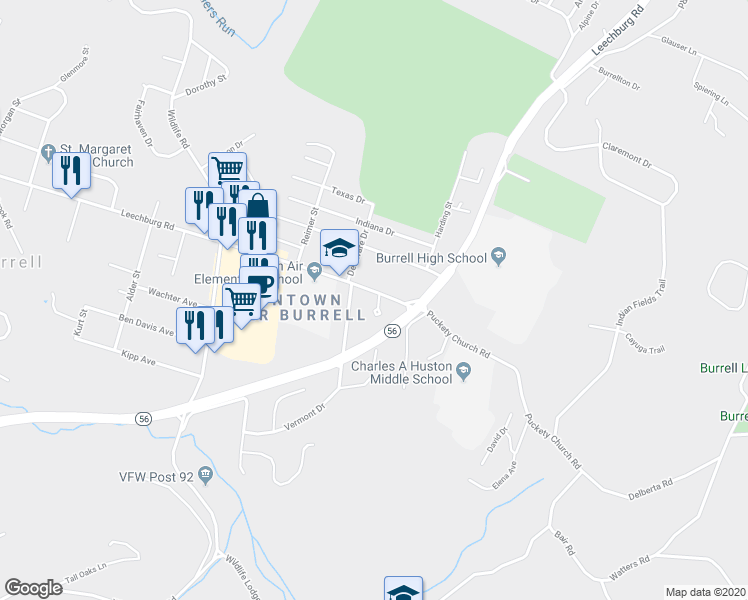 map of restaurants, bars, coffee shops, grocery stores, and more near 112 Frandor Drive in New Kensington