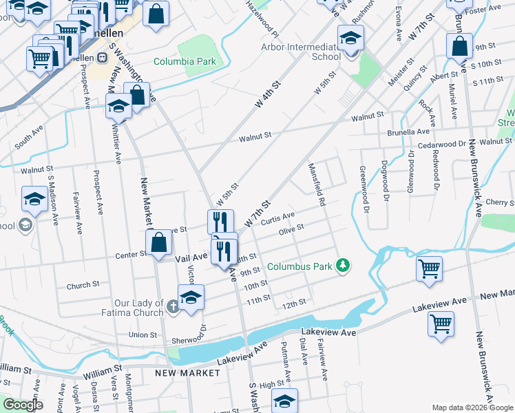 map of restaurants, bars, coffee shops, grocery stores, and more near 1894 West 7th Street in Piscataway