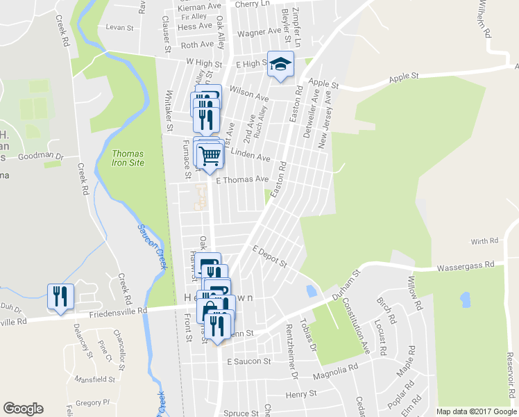 map of restaurants, bars, coffee shops, grocery stores, and more near 1012 3rd Avenue in Hellertown