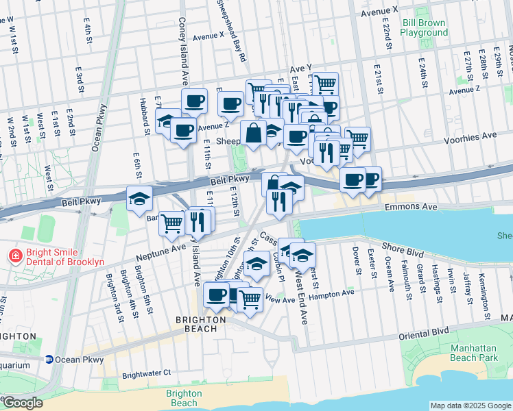 map of restaurants, bars, coffee shops, grocery stores, and more near 2752 Homecrest Avenue in Brooklyn