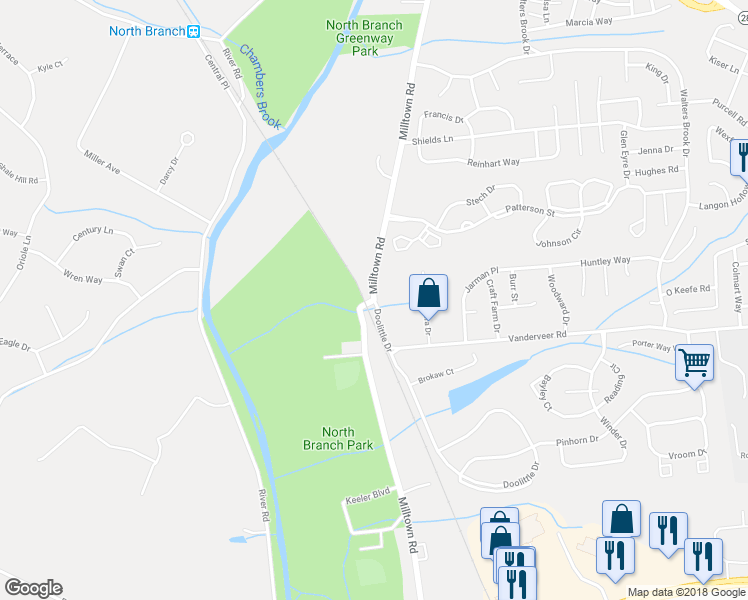 map of restaurants, bars, coffee shops, grocery stores, and more near Milltown Road & Doolittle Drive in Bridgewater