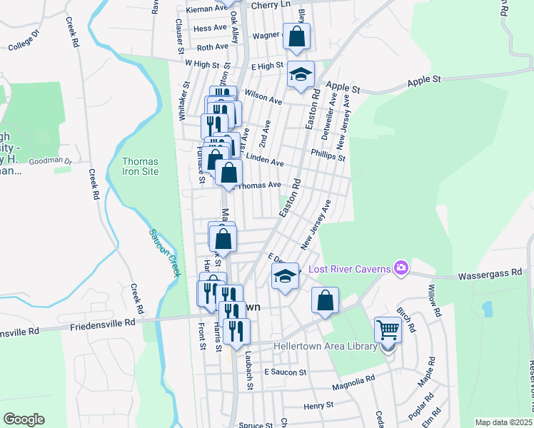 map of restaurants, bars, coffee shops, grocery stores, and more near 1035 2nd Avenue in Hellertown