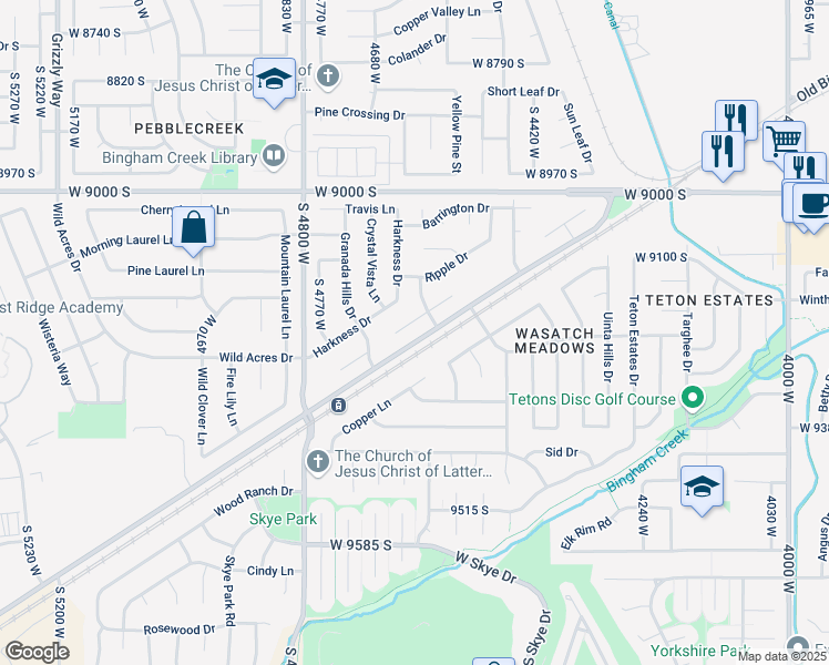 map of restaurants, bars, coffee shops, grocery stores, and more near 4613 Moose Horn Court in West Jordan