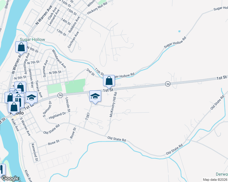 map of restaurants, bars, coffee shops, grocery stores, and more near 746 Pennsylvania 56 in Apollo