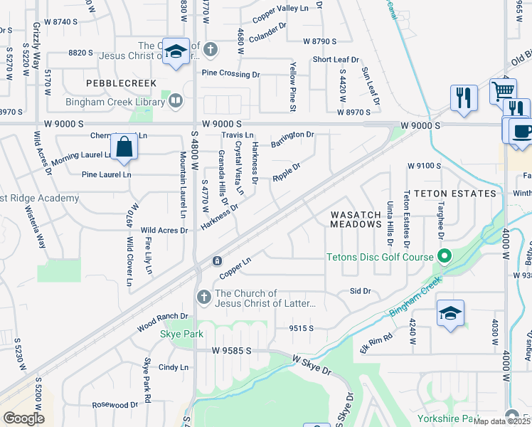 map of restaurants, bars, coffee shops, grocery stores, and more near 4613 Moose Horn Court in West Jordan
