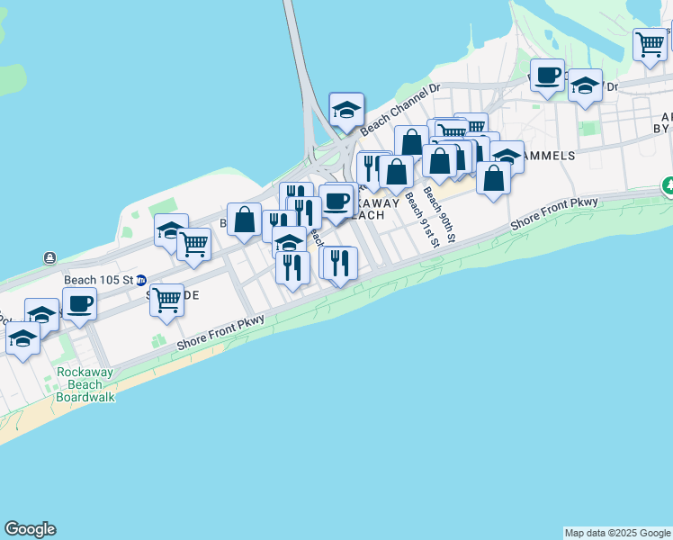 map of restaurants, bars, coffee shops, grocery stores, and more near 162 B 97 Street in Queens