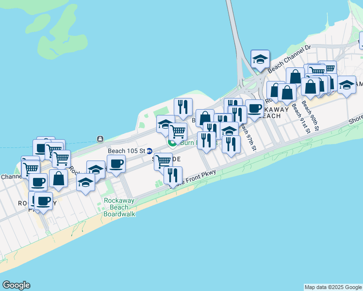 map of restaurants, bars, coffee shops, grocery stores, and more near 10212 Rockaway Beach Boulevard in Queens