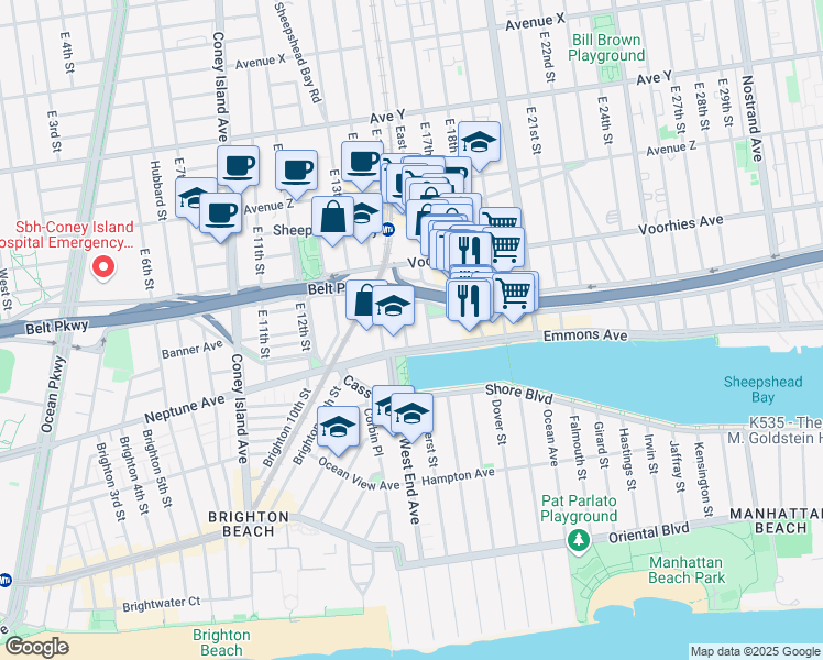 map of restaurants, bars, coffee shops, grocery stores, and more near 2778 East 16th Street in Brooklyn