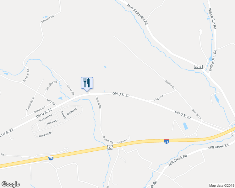 map of restaurants, bars, coffee shops, grocery stores, and more near 0 Old U.S. 22 in Kutztown