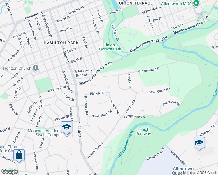 map of restaurants, bars, coffee shops, grocery stores, and more near 777 Yorkshire Road in Allentown
