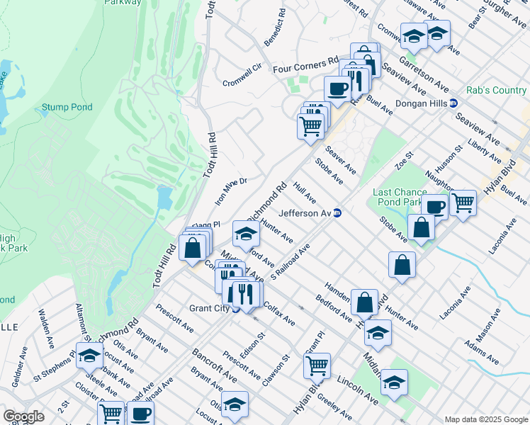 map of restaurants, bars, coffee shops, grocery stores, and more near 1922 Richmond Road in Staten Island