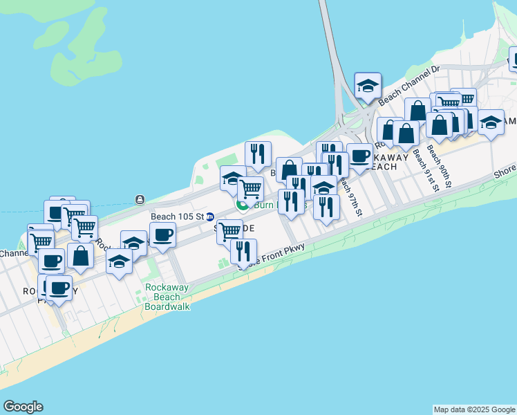 map of restaurants, bars, coffee shops, grocery stores, and more near 10212 Rockaway Beach Boulevard in Queens