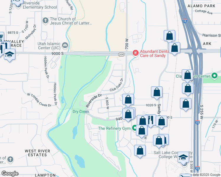 map of restaurants, bars, coffee shops, grocery stores, and more near 752 Club Oaks Drive in Sandy