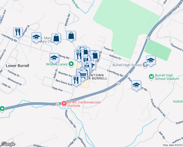 map of restaurants, bars, coffee shops, grocery stores, and more near 3260 Leechburg Road in New Kensington