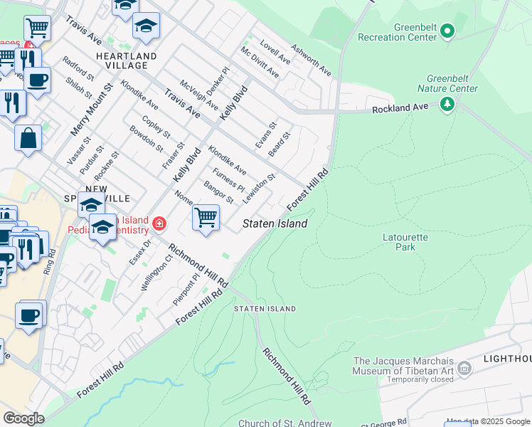 map of restaurants, bars, coffee shops, grocery stores, and more near 1478 Forest Hill Road in Staten Island