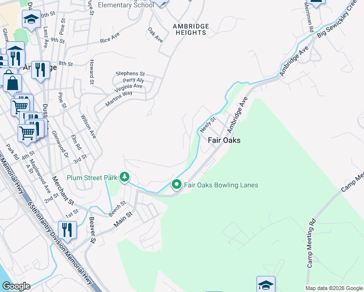 map of restaurants, bars, coffee shops, grocery stores, and more near 897 Valley Rd in Ambridge