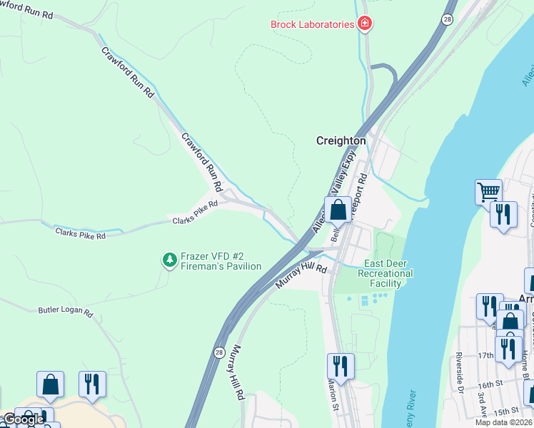 map of restaurants, bars, coffee shops, grocery stores, and more near 311 Crawford Run Road in Creighton