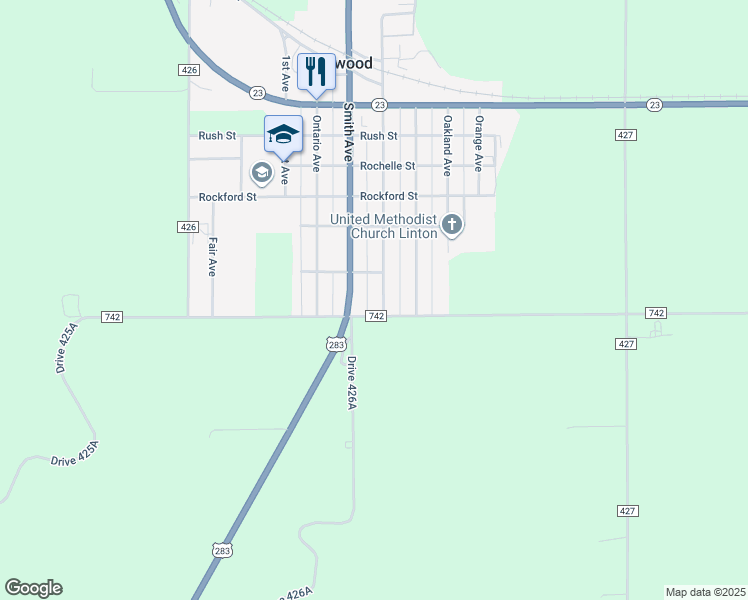 map of restaurants, bars, coffee shops, grocery stores, and more near 801-883 Smith Ave in Elwood