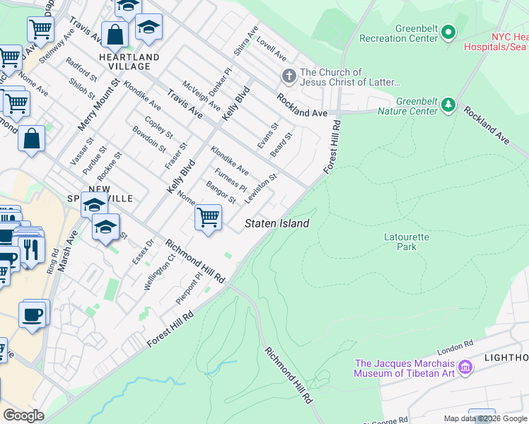 map of restaurants, bars, coffee shops, grocery stores, and more near 48 Shale Street in Staten Island