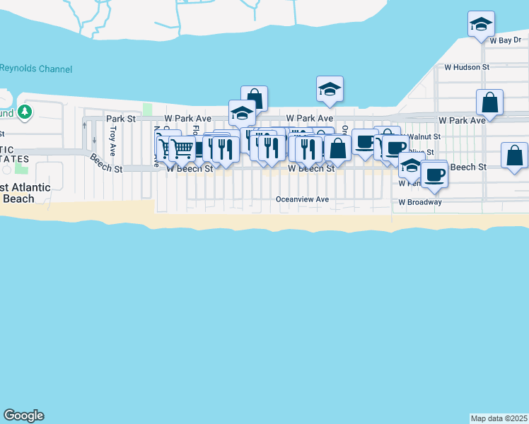 map of restaurants, bars, coffee shops, grocery stores, and more near 985 Oceanfront Street in Long Beach