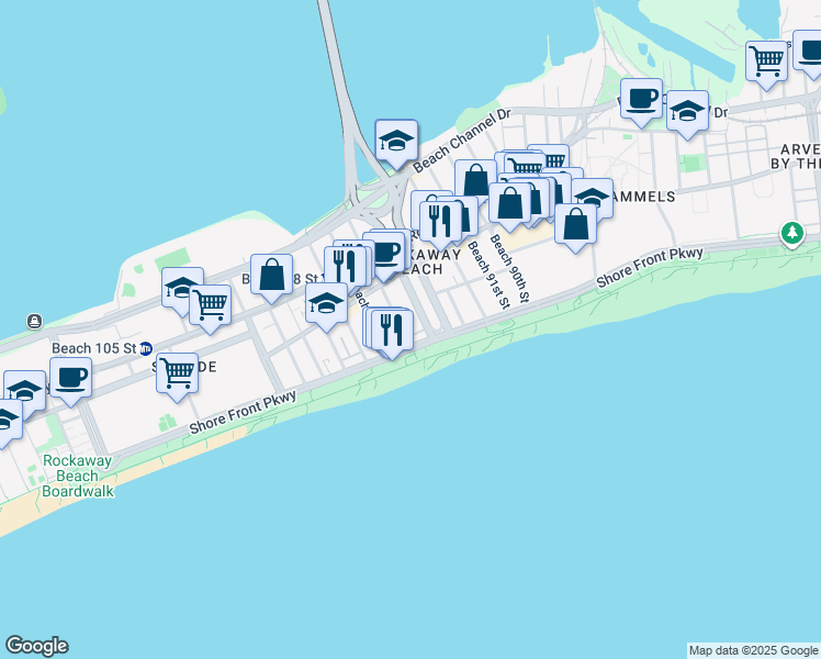 map of restaurants, bars, coffee shops, grocery stores, and more near 1-41 Cross Bay Parkway in Queens